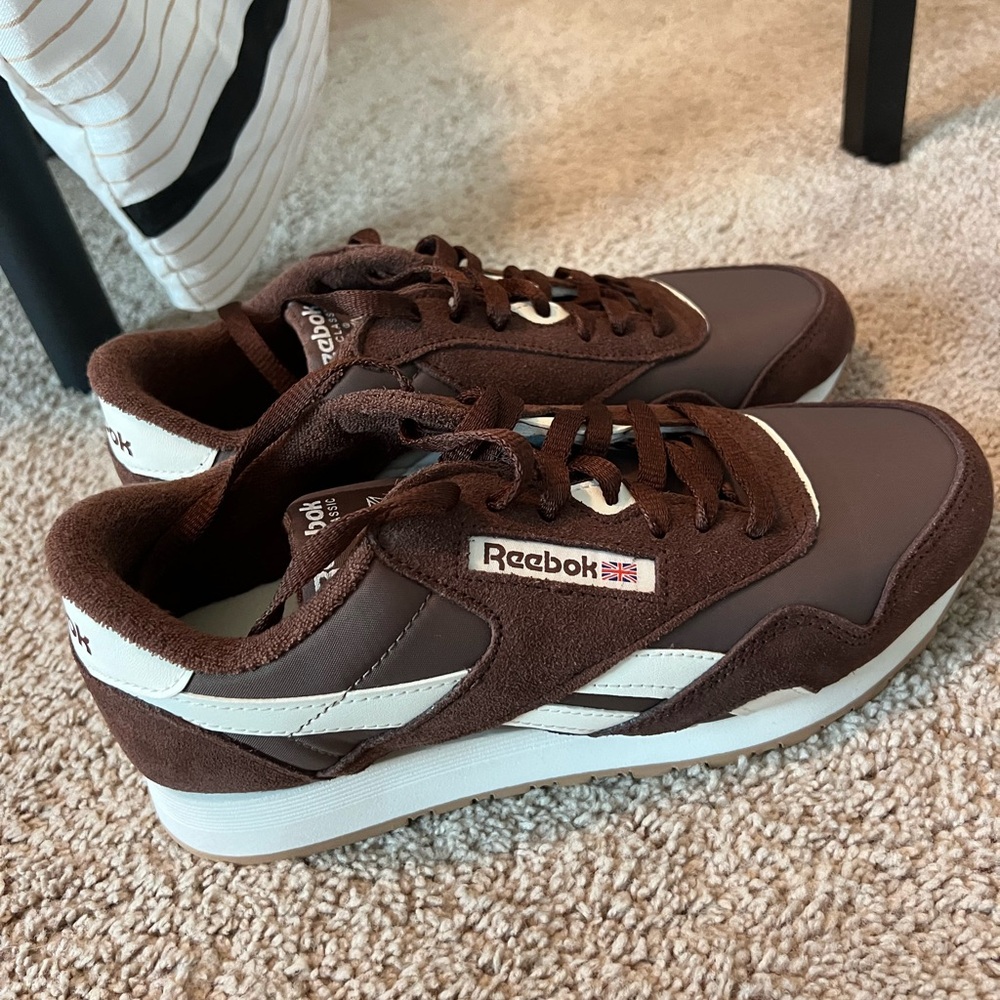 Reebok Brown and White Classic Retro Sneakers